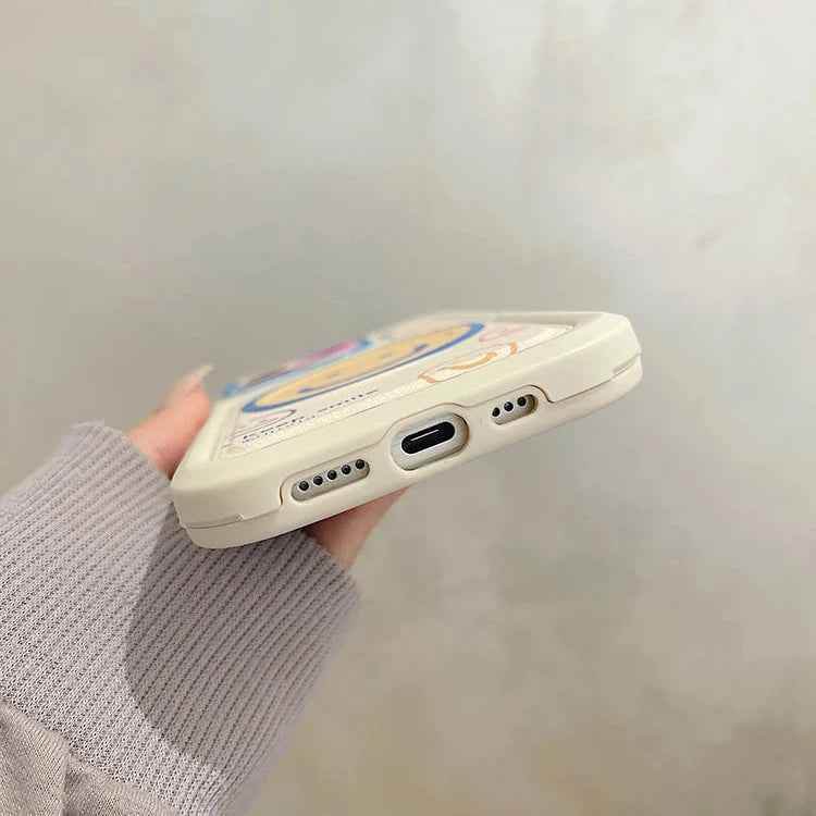 Invisible Bracket Cartoon Smile Leather Cute Phone Case for iPhone 11-15 Pro Max Plus - Touchy Style