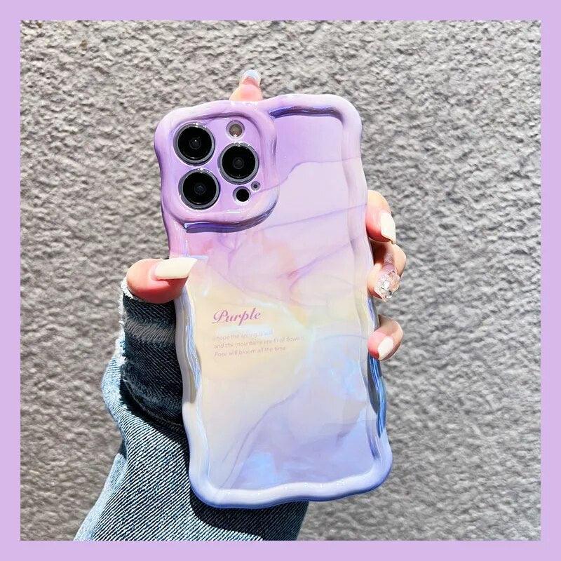iPhone 11 12 13 14 Pro Max Cute Phone Case: Fashion Purple Oil Painting Gradient Color Pattern - Touchy Style .