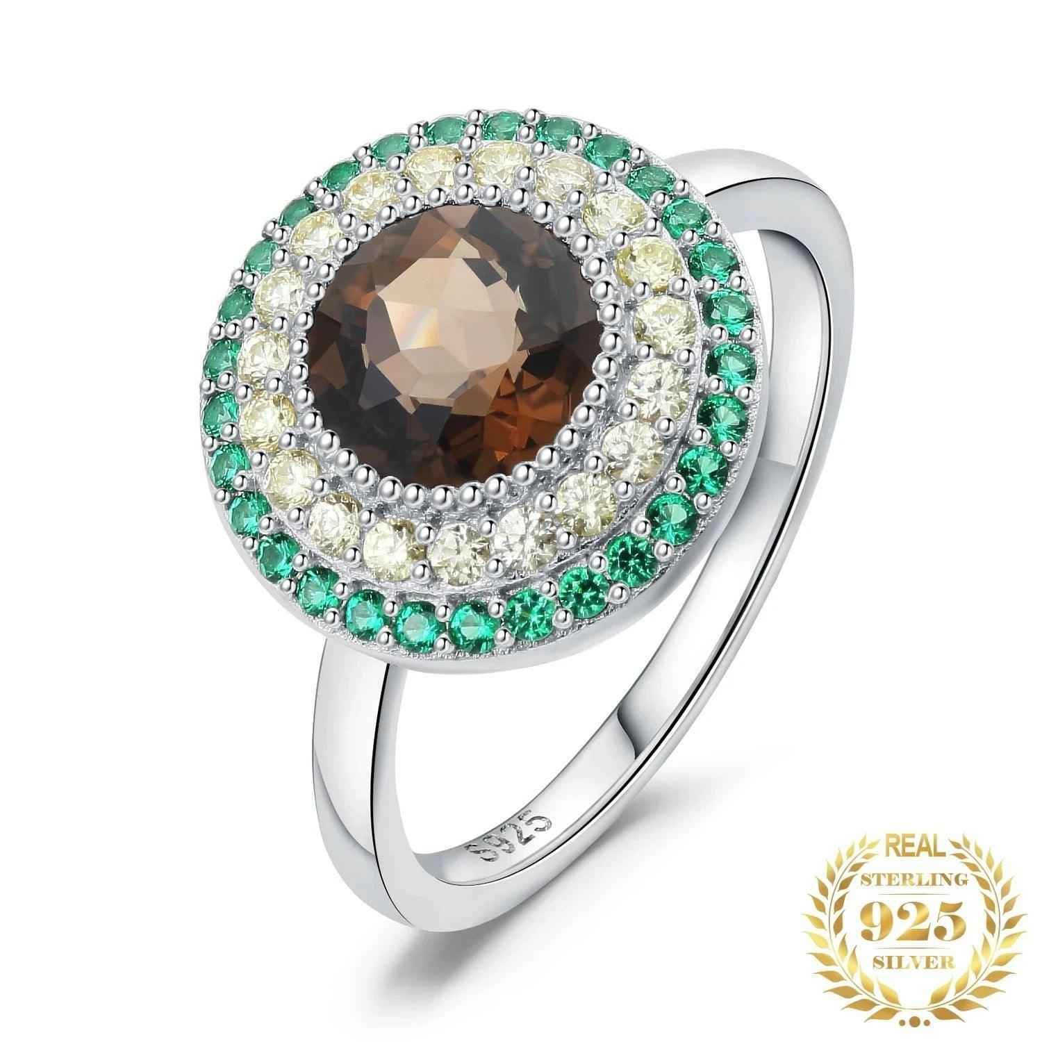 JARCJ445 Finger Rings Charm Jewelry - 925 Sterling Silver Avocado Smoky Quartz - Touchy Style