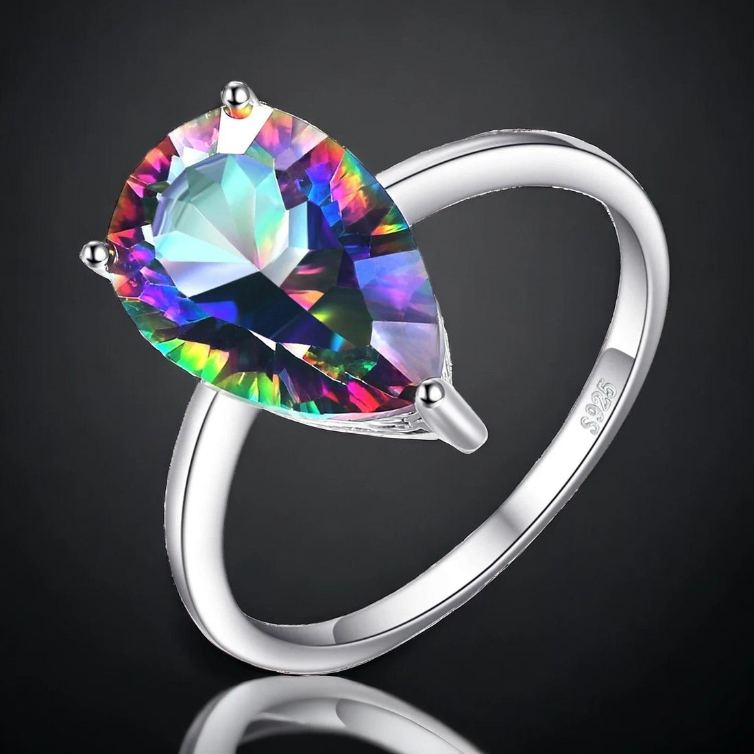 JPACJ917 Finger Ring Charm Jewelry - Rainbow Mystic Quartz 925 Sterling Silver - Touchy Style