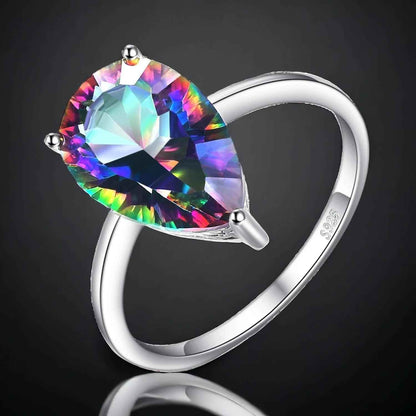 JPACJ917 Finger Ring Charm Jewelry - Rainbow Mystic Quartz 925 Sterling Silver - Touchy Style