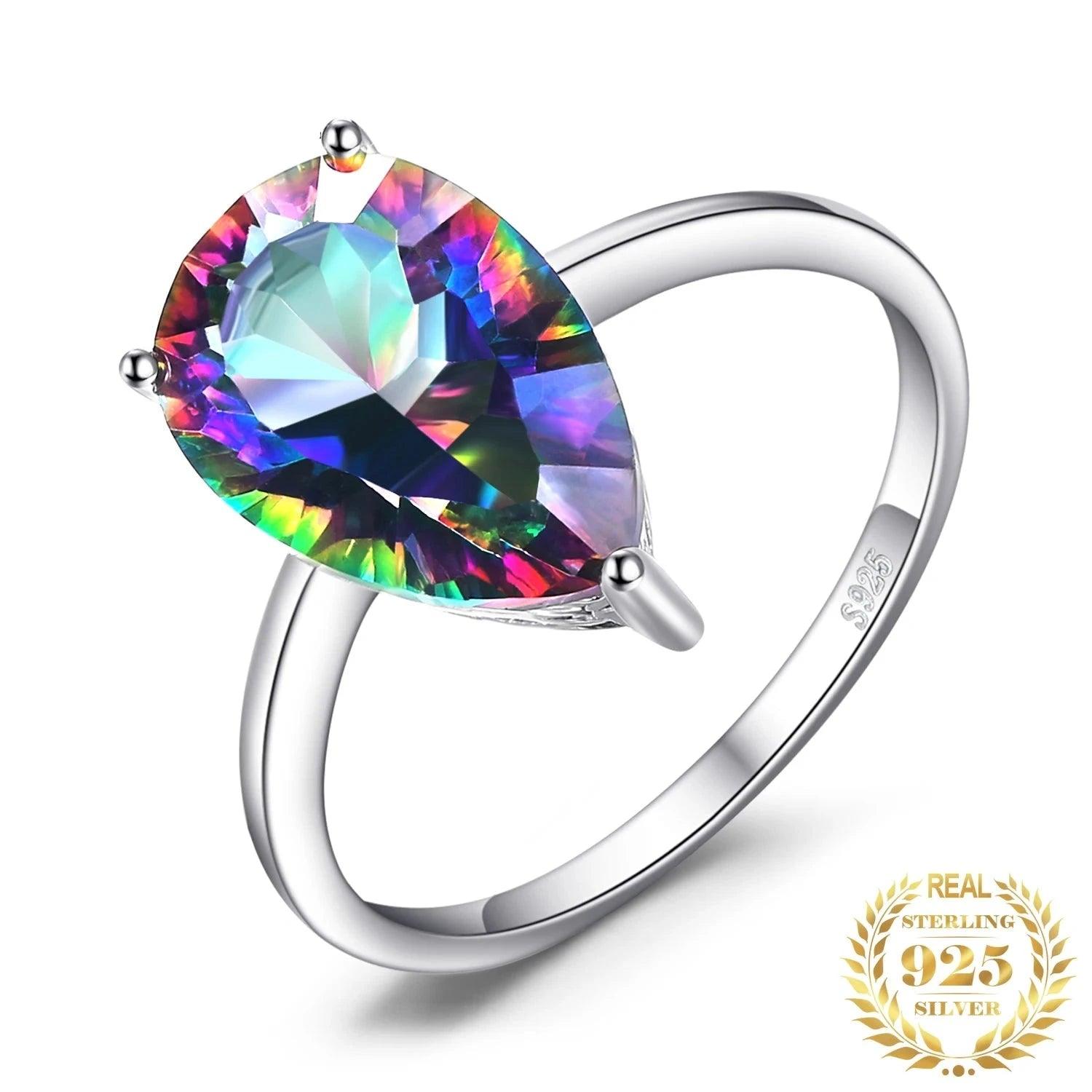 JPACJ917 Finger Ring Charm Jewelry - Rainbow Mystic Quartz 925 Sterling Silver - Touchy Style