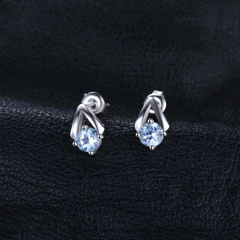 JPAECJ525 Stud Earring Charm Jewelry - Blue Sky Topaz 925 Sterling Silver - Touchy Style