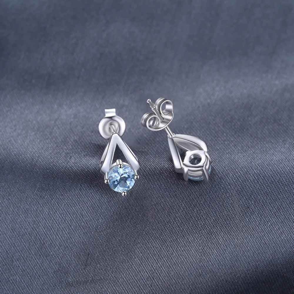 JPAECJ525 Stud Earring Charm Jewelry - Blue Sky Topaz 925 Sterling Silver - Touchy Style