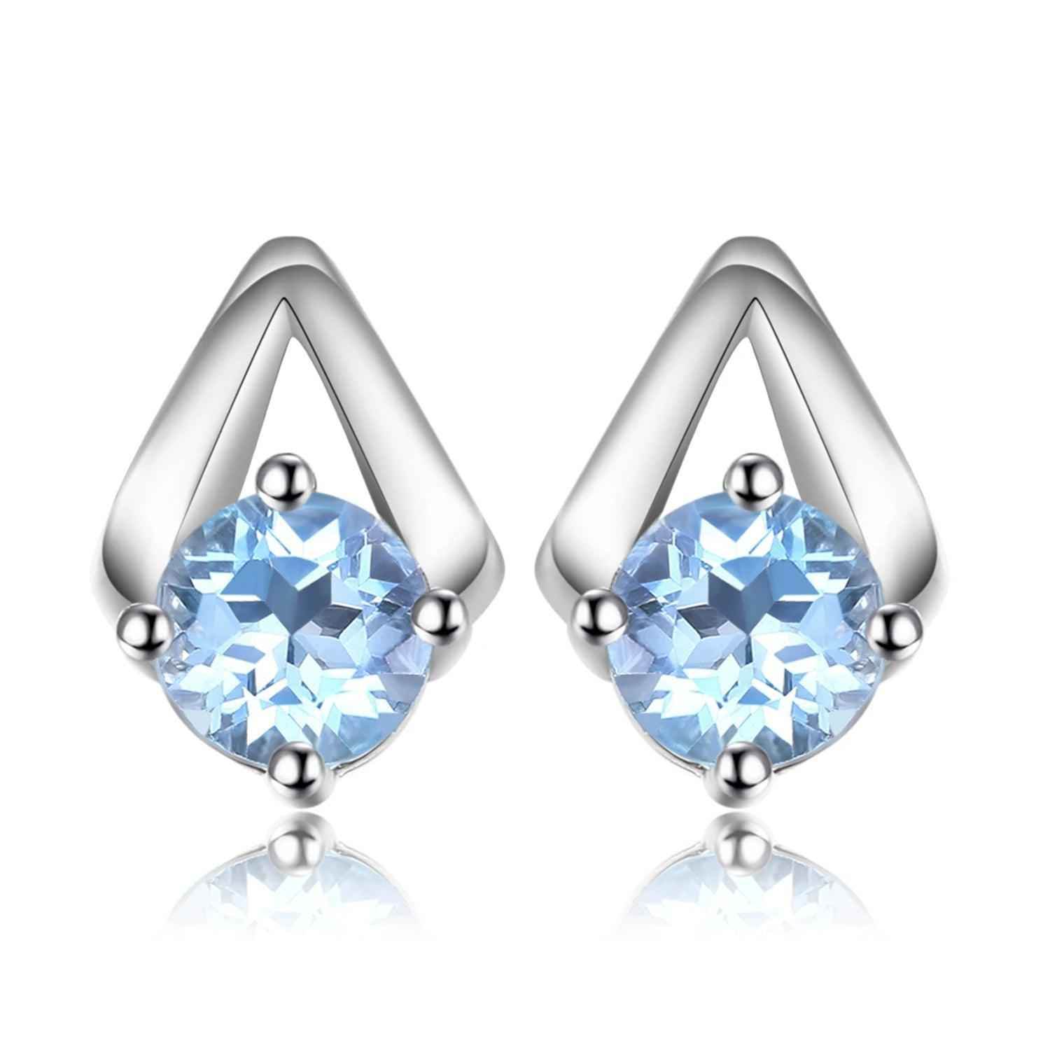 JPAECJ525 Stud Earring Charm Jewelry - Blue Sky Topaz 925 Sterling Silver - Touchy Style