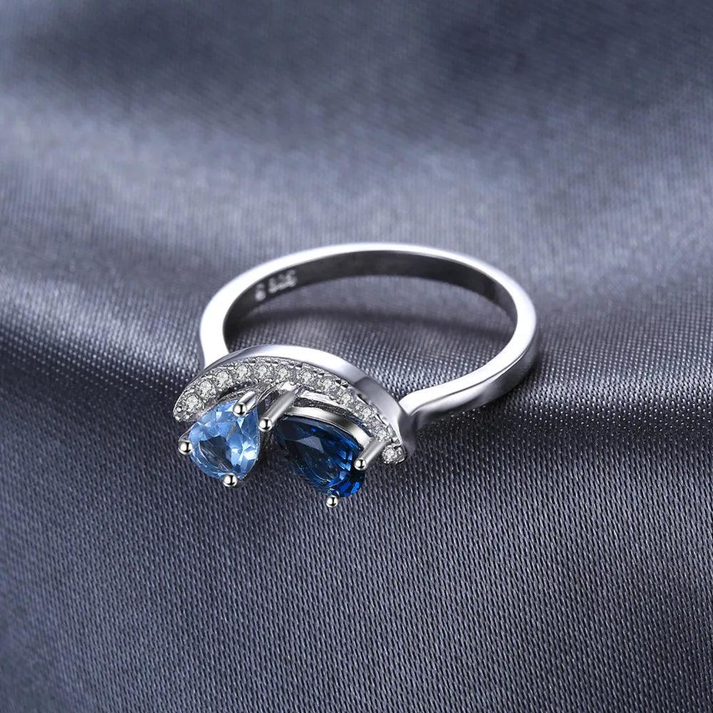 JPBRCJ Finger Ring Charm Jewelry - Natural Sky Blue Topaz 925 Sterling Silver - Touchy Style