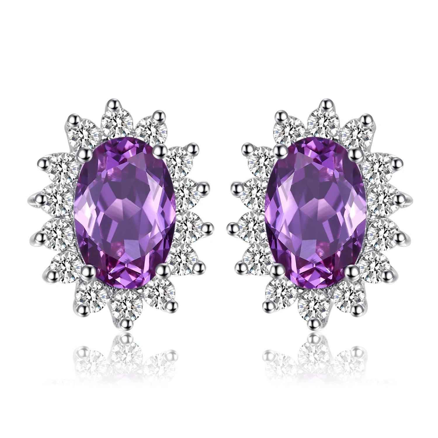 JPECJ258 Stud Earrings Charm Jewelry - Created Sapphire Ruby 925 Sterling Silver - Touchy Style