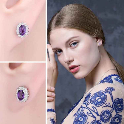 JPECJ258 Stud Earrings Charm Jewelry - Created Sapphire Ruby 925 Sterling Silver - Touchy Style