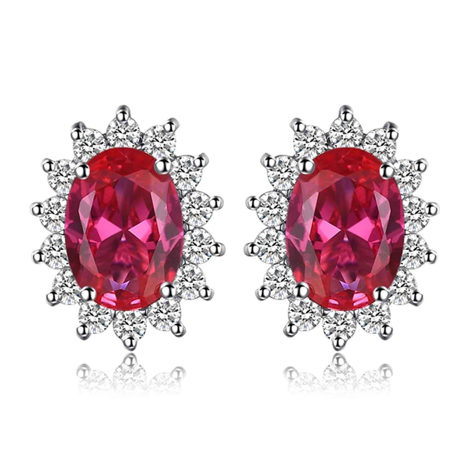 JPECJ258 Stud Earrings Charm Jewelry - Created Sapphire Ruby 925 Sterling Silver - Touchy Style