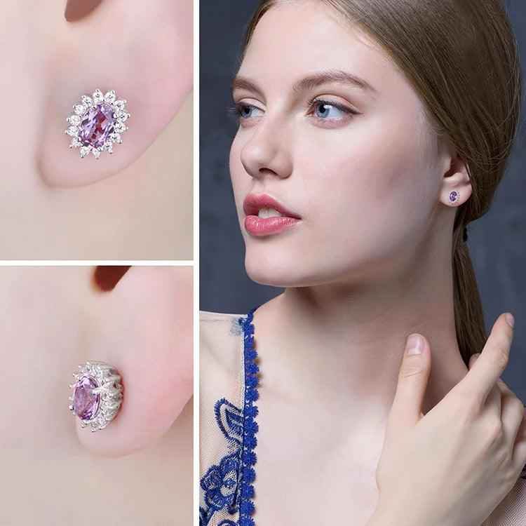 JPECJ258 Stud Earrings Charm Jewelry - Created Sapphire Ruby 925 Sterling Silver - Touchy Style