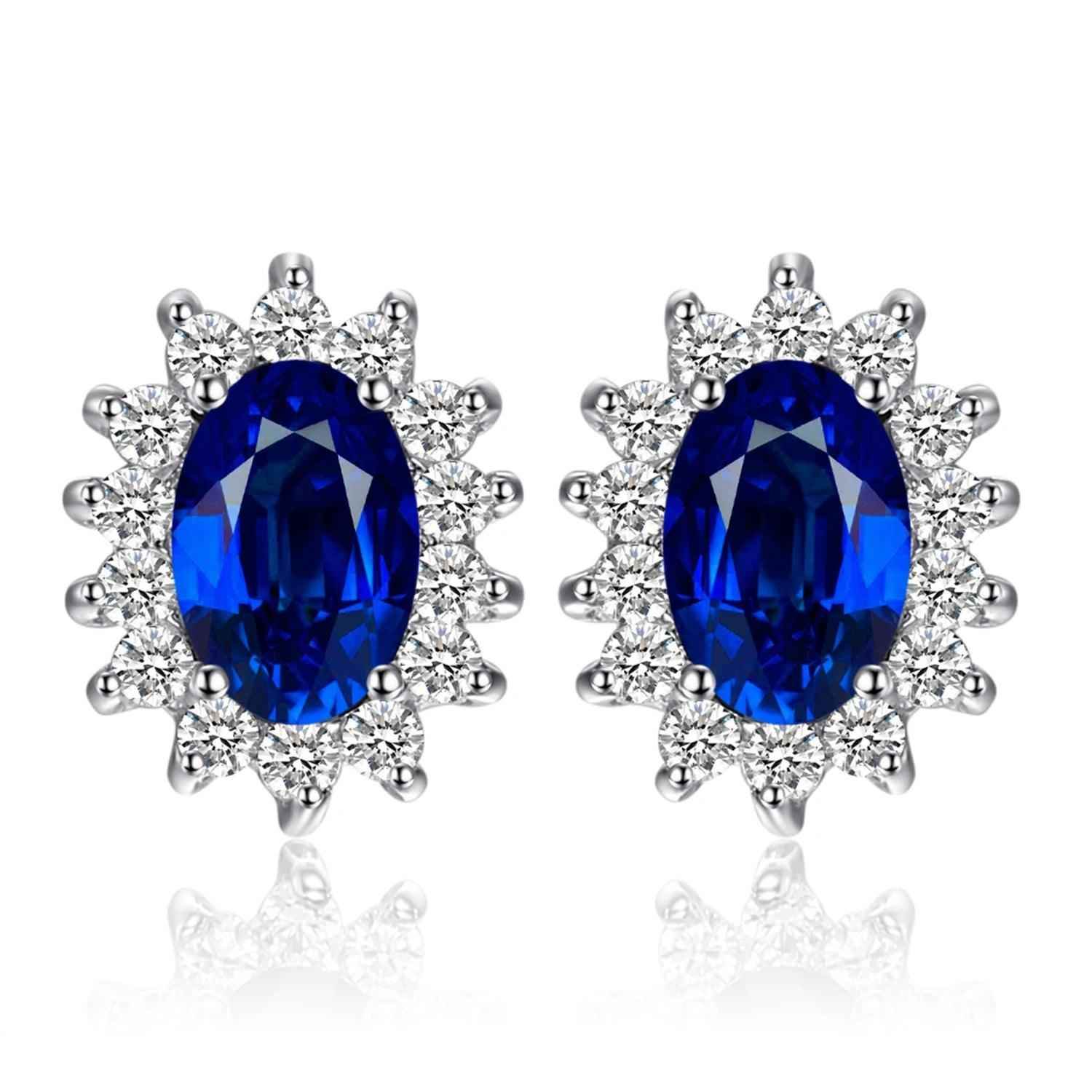 JPECJ258 Stud Earrings Charm Jewelry - Created Sapphire Ruby 925 Sterling Silver - Touchy Style