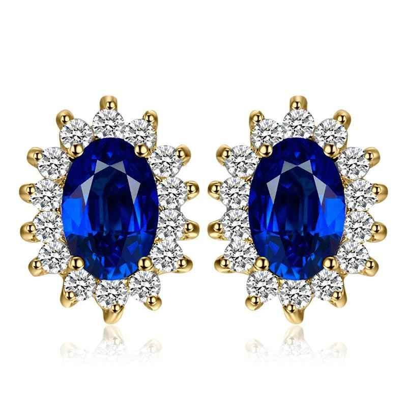 JPECJ258 Stud Earrings Charm Jewelry - Created Sapphire Ruby 925 Sterling Silver - Touchy Style
