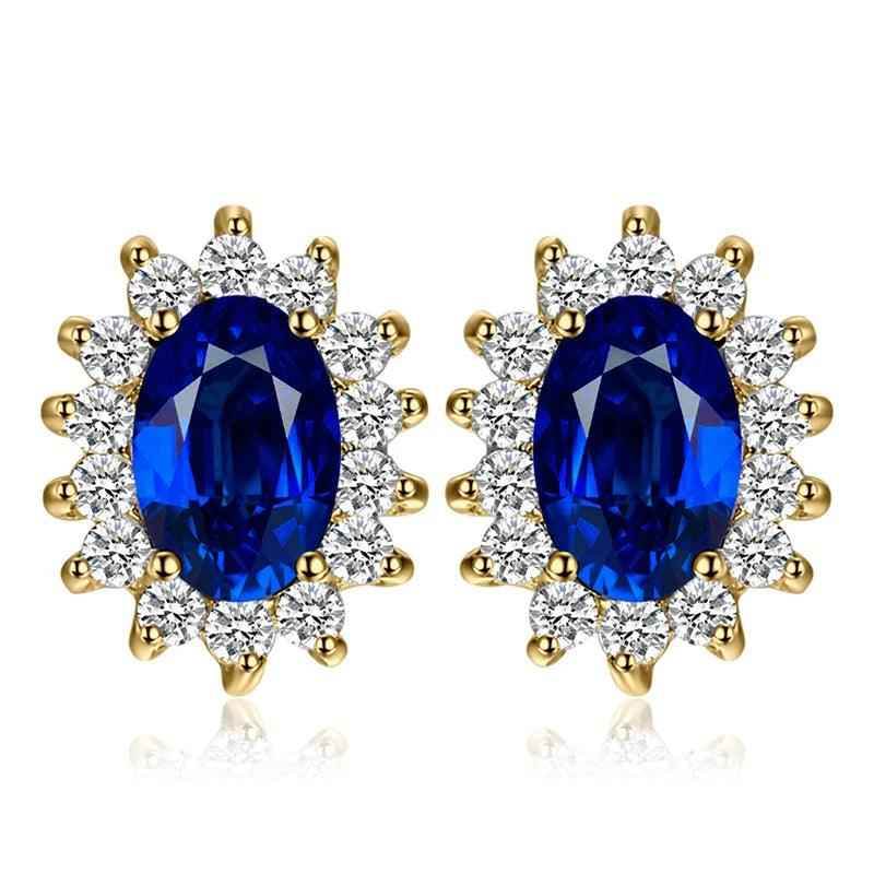 JPECJ258 Stud Earrings Charm Jewelry - Created Sapphire Ruby 925 Sterling Silver - Touchy Style