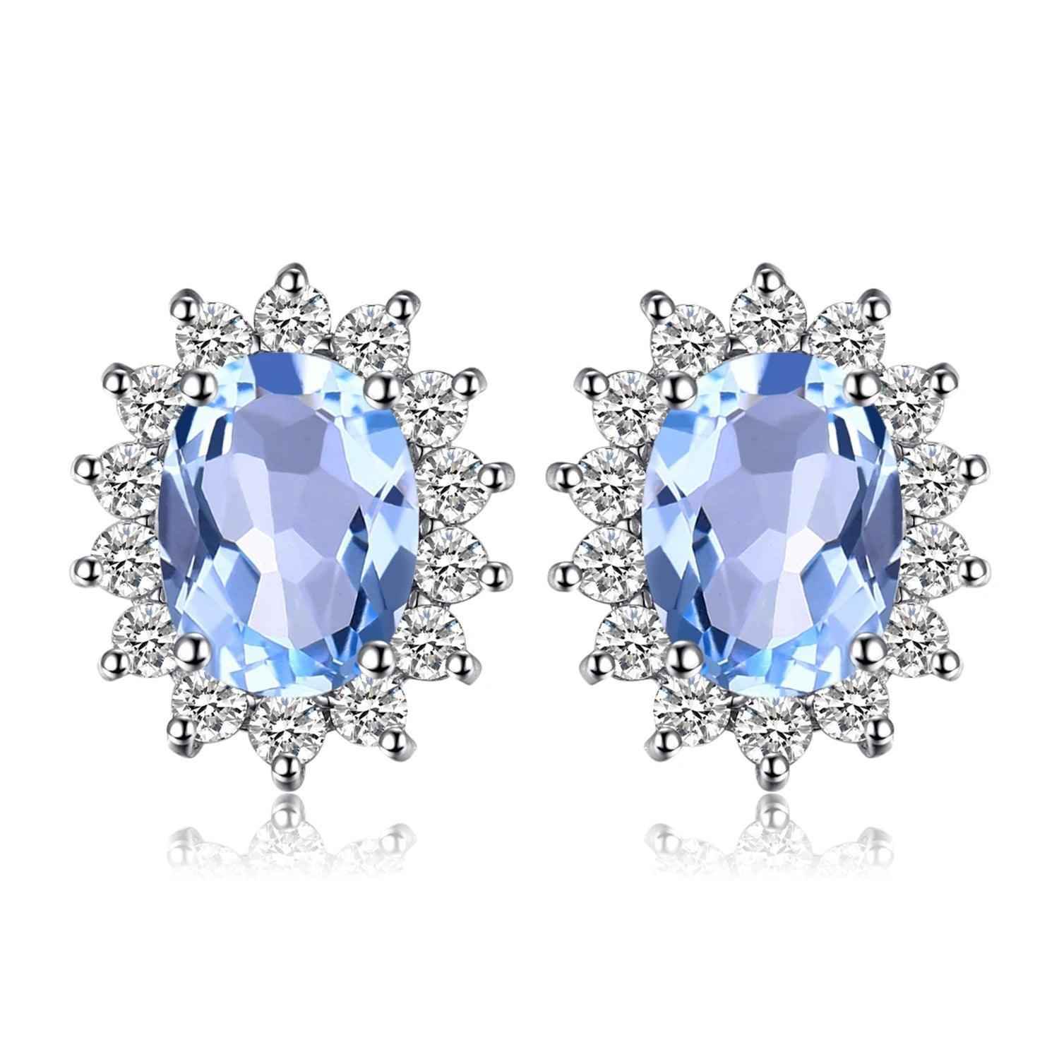 JPECJ258 Stud Earrings Charm Jewelry - Created Sapphire Ruby 925 Sterling Silver - Touchy Style