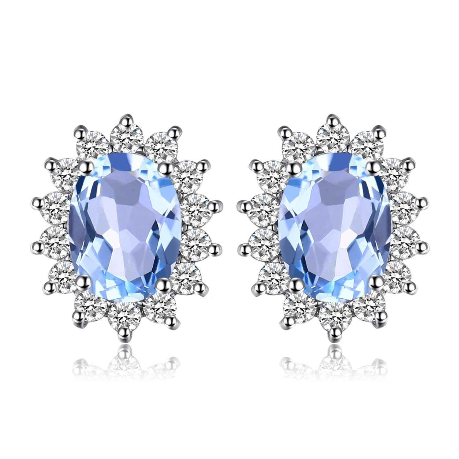 JPECJ258 Stud Earrings Charm Jewelry - Created Sapphire Ruby 925 Sterling Silver - Touchy Style