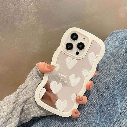 Korean White Heart Makeup Mirror Cute Phone Cases For iPhone 14 Pro Max 13 11 12 14 Plus XS X XR - Touchy Style