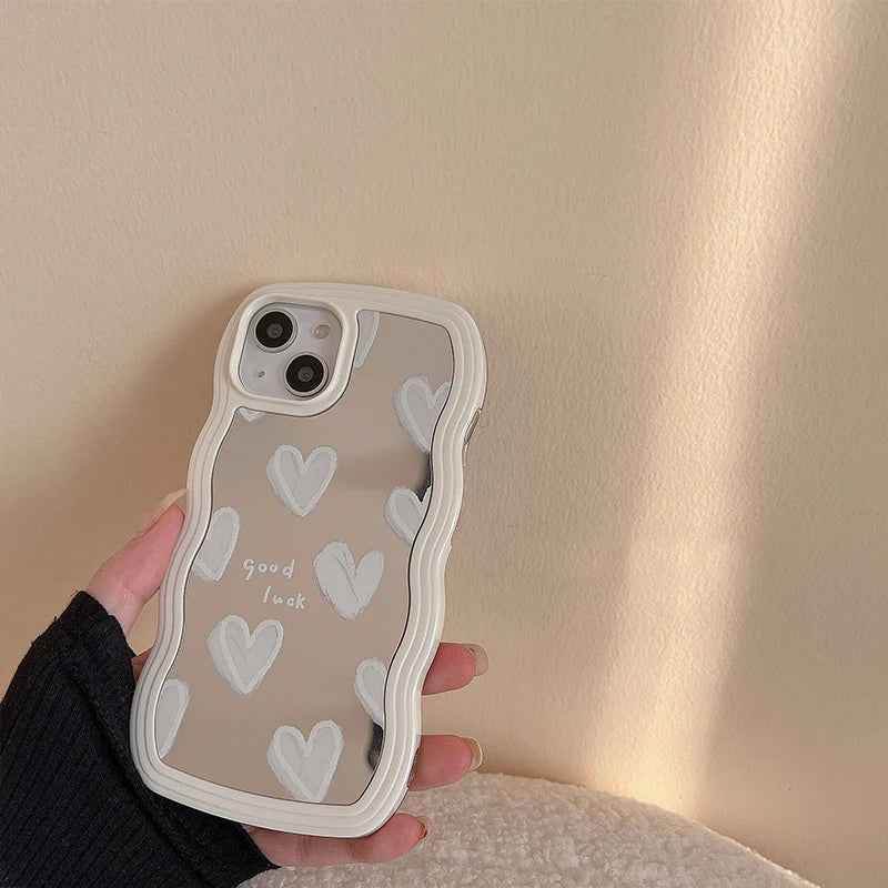Korean White Heart Makeup Mirror Cute Phone Cases For iPhone 14 Pro Max 13 11 12 14 Plus XS X XR - Touchy Style