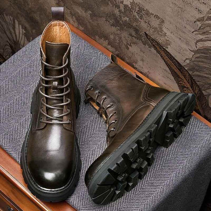 Leather Classic Retro Mid-calf Boot - Men&