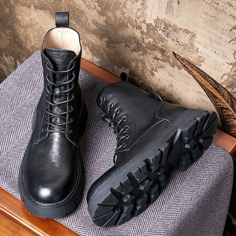 Leather Classic Retro Mid-calf Boot - Men&