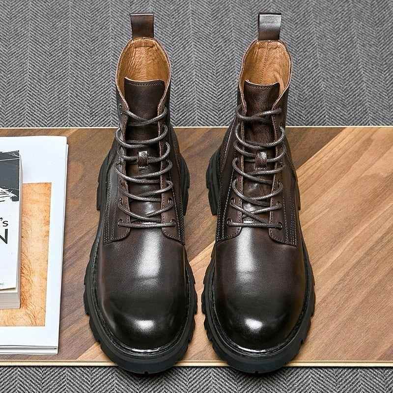 Leather Classic Retro Mid-calf Boot - Men&