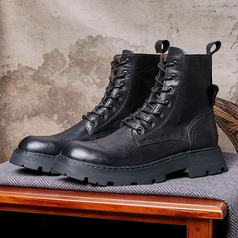 Leather Classic Retro Mid-calf Boot - Men&