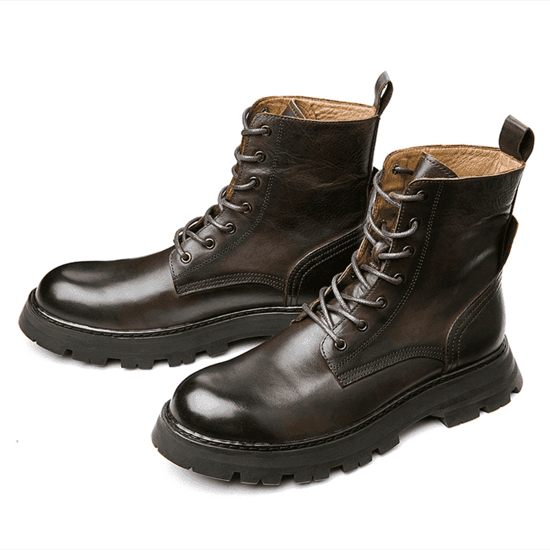 Leather Classic Retro Mid-calf Boot - Men&