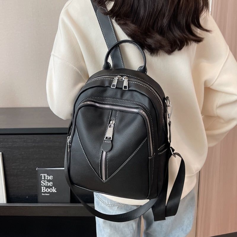Leather Cool Backpack For Women Large Capacity Travel Fashion School Bags GCBLKS56 - Touchy Style .
