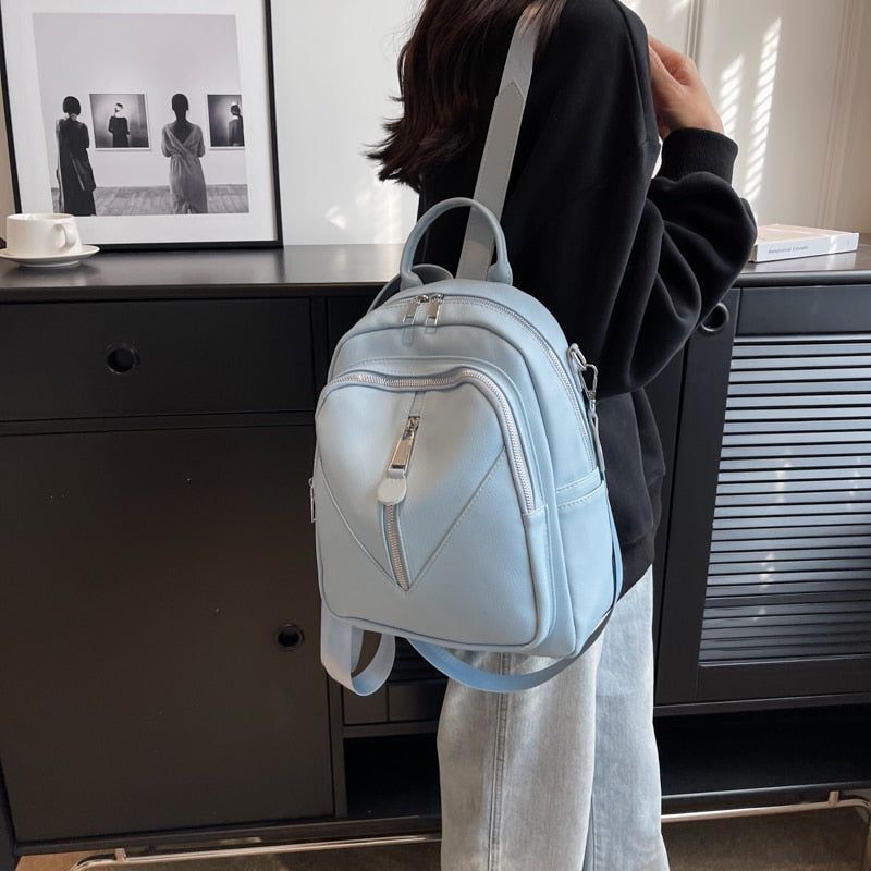 Leather Cool Backpack For Women Large Capacity Travel Fashion School Bags GCBLKS56 - Touchy Style .