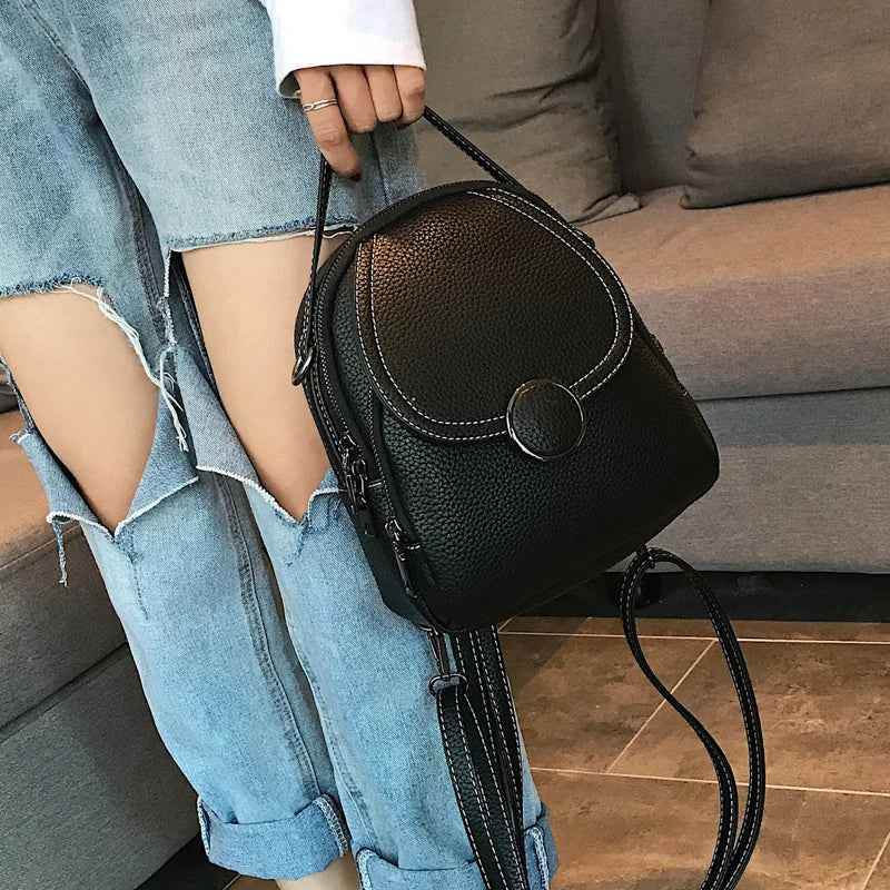 Leather Cool Backpack Mini Soft Touch Multi-Function Small Backpack - Touchy Style .