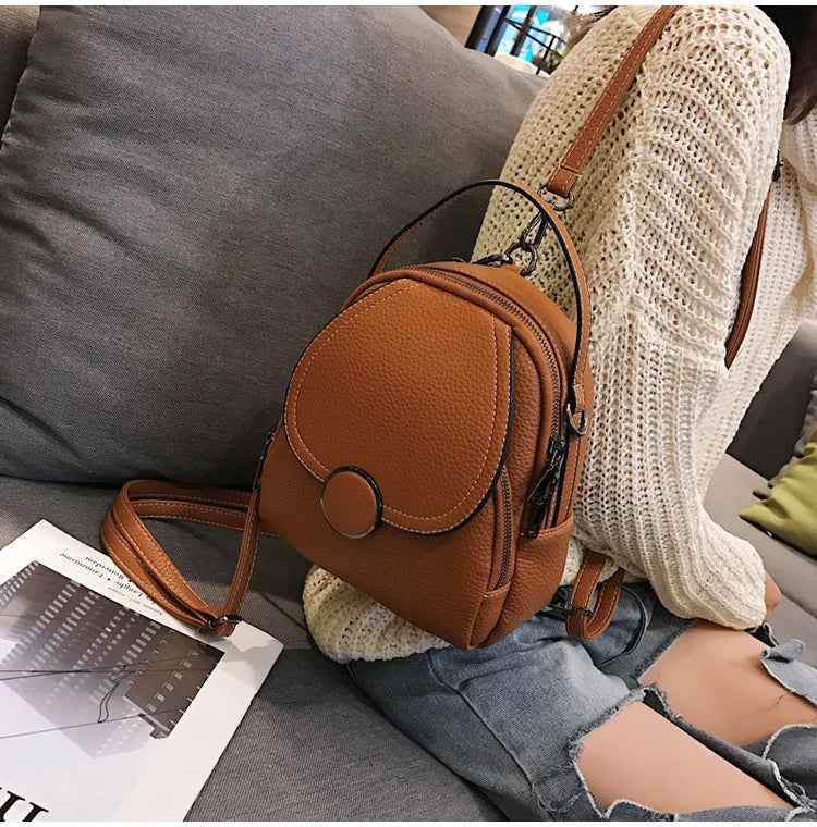 Leather Cool Backpack Mini Soft Touch Multi-Function Small Backpack - Touchy Style .