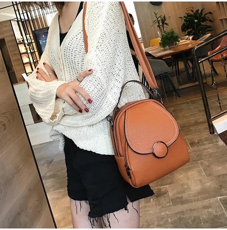 Leather Cool Backpack Mini Soft Touch Multi-Function Small Backpack - Touchy Style .