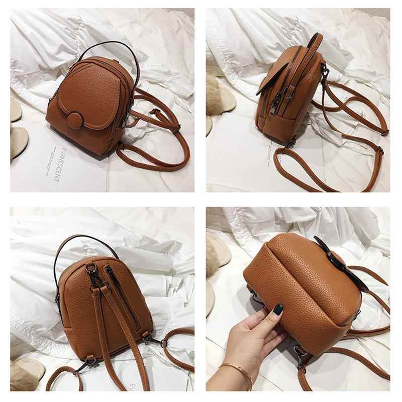 Leather Cool Backpack Mini Soft Touch Multi-Function Small Backpack - Touchy Style .