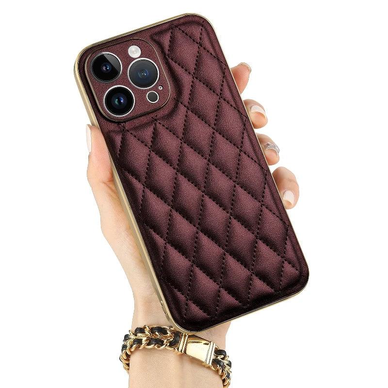 Leather Cute Phone Case for iPhone 14 Plus, 13 Pro Max, and 12 Pro - Gold Plating - Touchy Style .