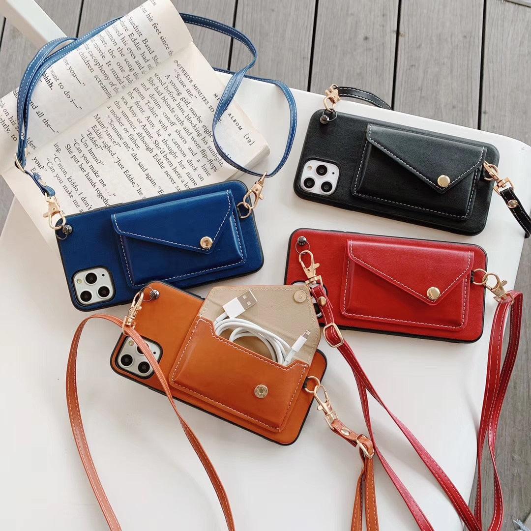Cute Phone Cases for iPhone 13 12 11 Pro Max 6 7 8 Plus x XR Xs Max Handbag Wallet A for iPhone 12 Mini / Red / with Lanyard