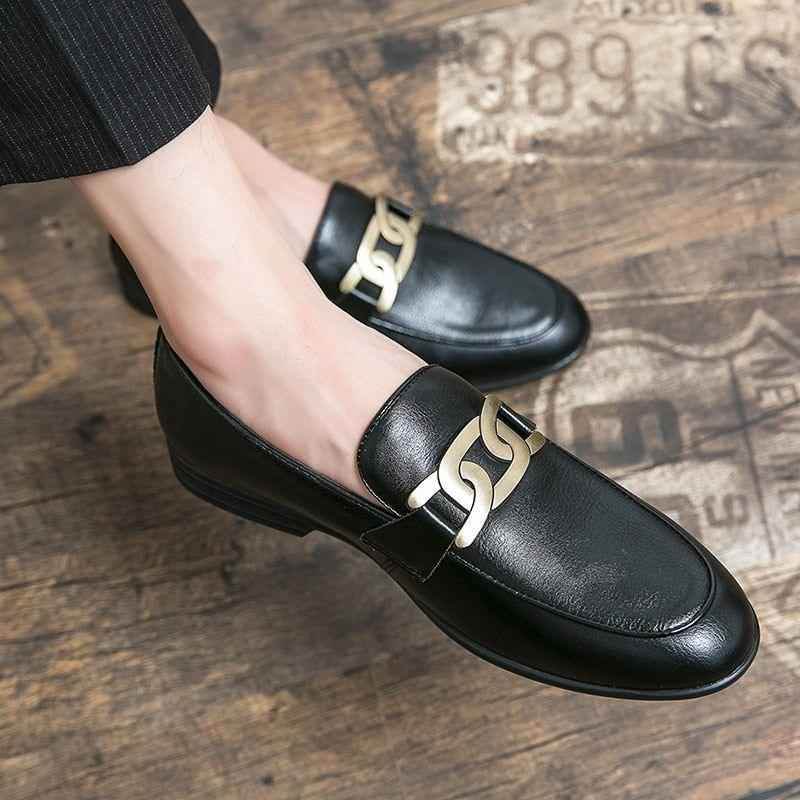 Leather Flat Formal Loafers - Men&