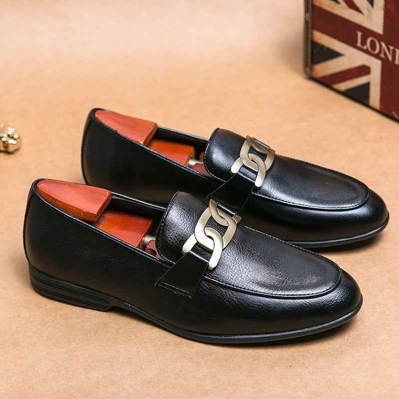 Leather Flat Formal Loafers - Men&