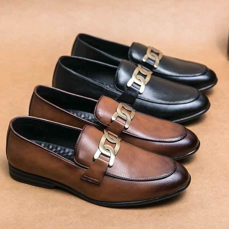 Leather Flat Formal Loafers - Men&