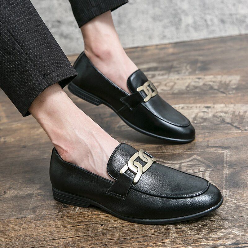 Leather Flat Formal Loafers - Men&