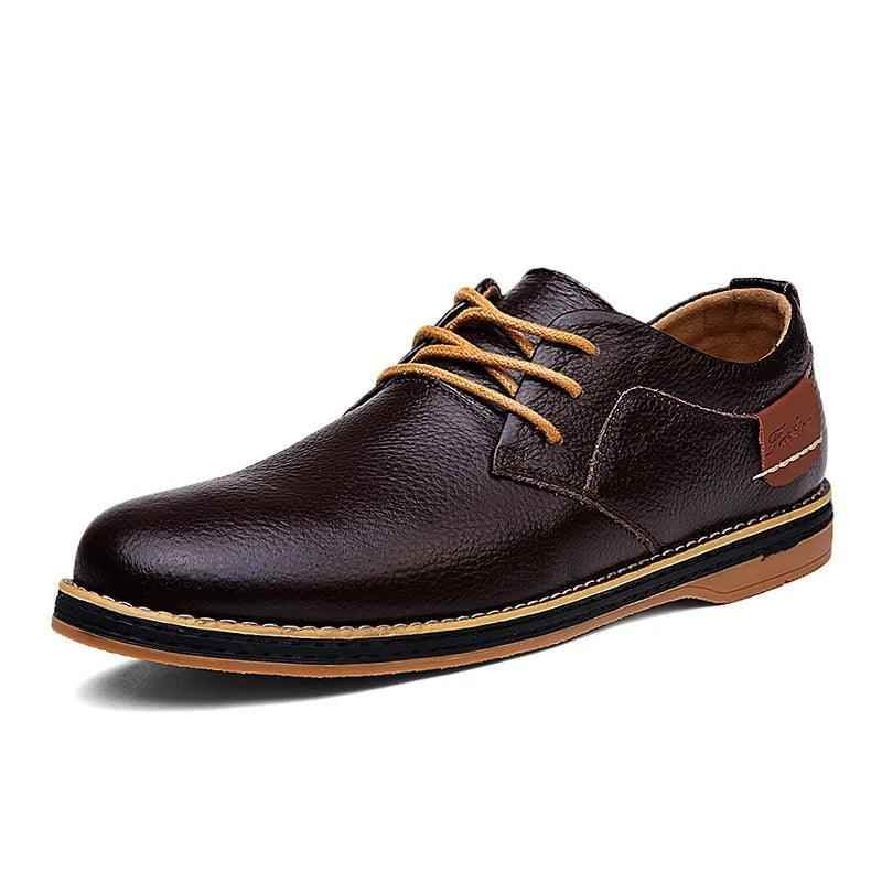 Leather Flats Breathable Oxford Brown Men&