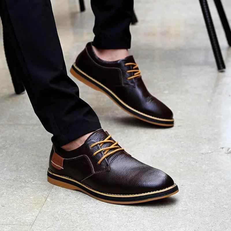 Leather Flats Breathable Oxford Brown Men&