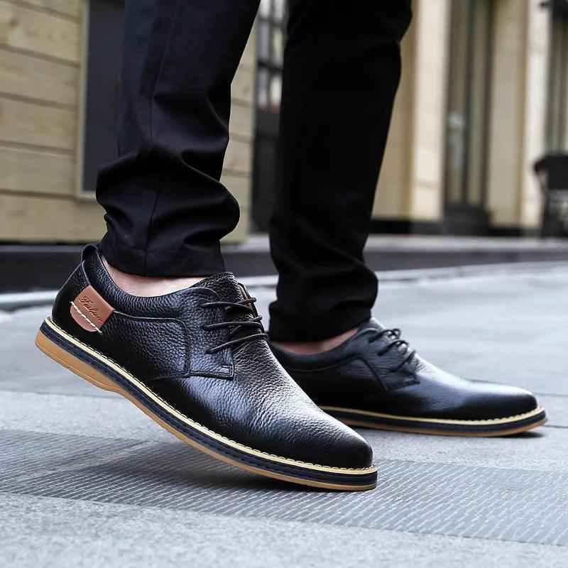 Leather Flats Breathable Oxford Brown Men&