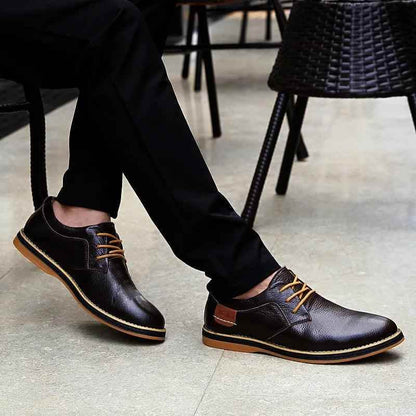 Leather Flats Breathable Oxford Brown Men&