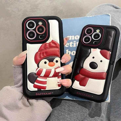 Leather Funny Penguin Puppy - Cute Phone Case ICPC For iPhone 15 Pro Max, 14, 13, 11, 12, or 15 Plus - Touchy Style