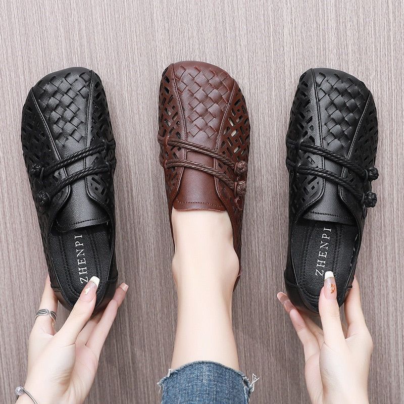 Leather Hollow Sandals Sneakers - Women&