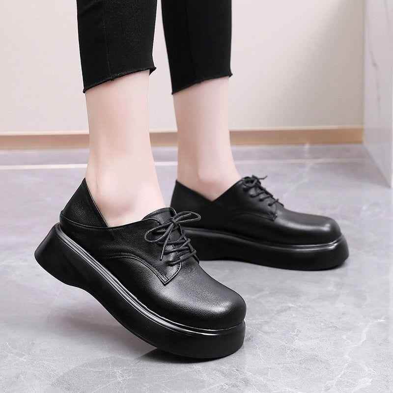 Leather Lace-up Loafers Platform Women&