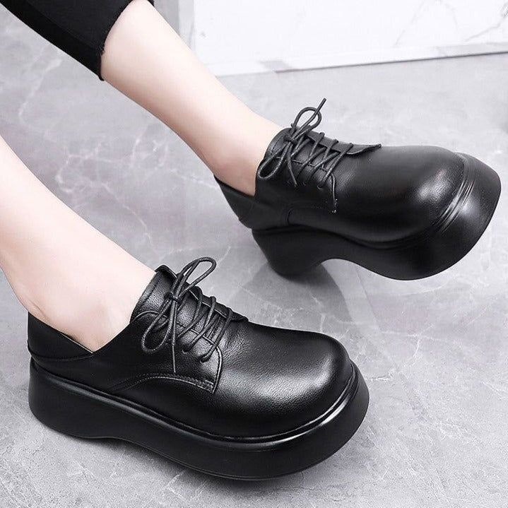 Leather Lace-up Loafers Platform Women&