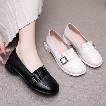 Leather Low Heels Loafers - Women&