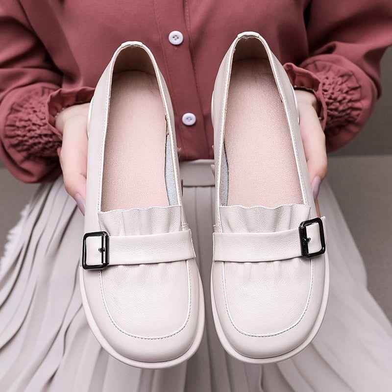 Leather Low Heels Loafers - Women&