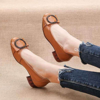 Leather Square Toe Pumps - Women&