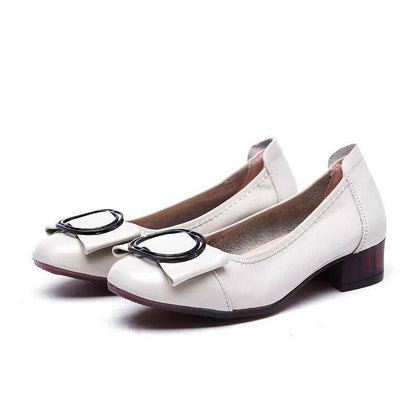 Leather Square Toe Pumps - Women&